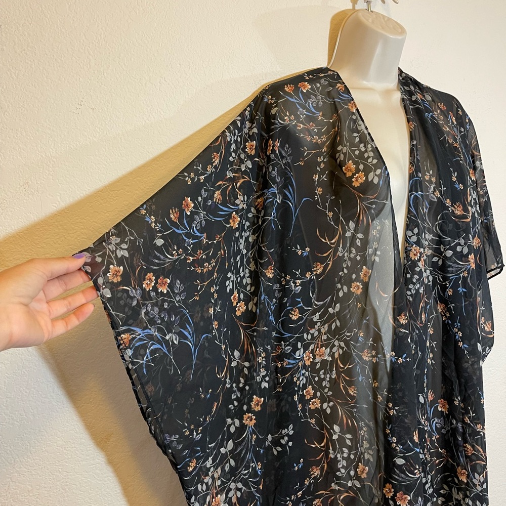 NWT Lucky Brand Sprigged Floral Kimono Sheer Chiffon - Picture 4 of 6